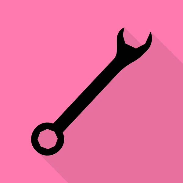 Schraubenschlüssel gekreuzt. schwarzes Symbol mit flachem Schattenpfad auf rosa Hintergrund. — Stockvektor