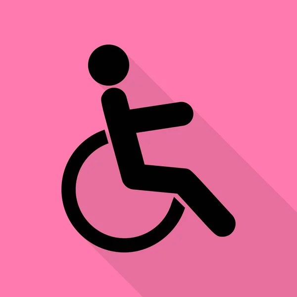 Illustrazione segno disabili. Icona nera con percorso ombra in stile piatto su sfondo rosa . — Vettoriale Stock