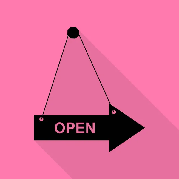オープン サインの図。ピンクの背景にフラット スタイル シャドウ パスと黒のアイコン. — ストックベクタ