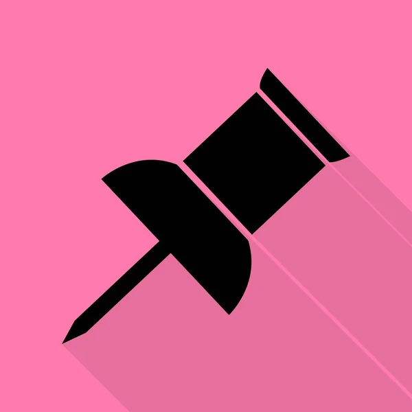 Pin push sign. Icono negro con camino de sombra de estilo plano sobre fondo rosa . — Vector de stock