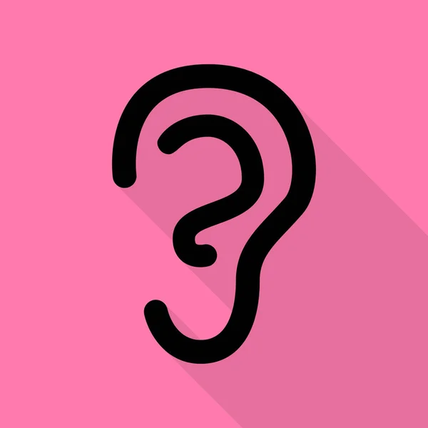 Человеческий слух. Черный значок с плоской тенью пути на розовом фоне . — стоковый вектор