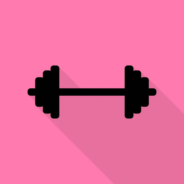 Dumbbell weights sign. Black icon with flat style shadow path on pink background. — Stock Vector