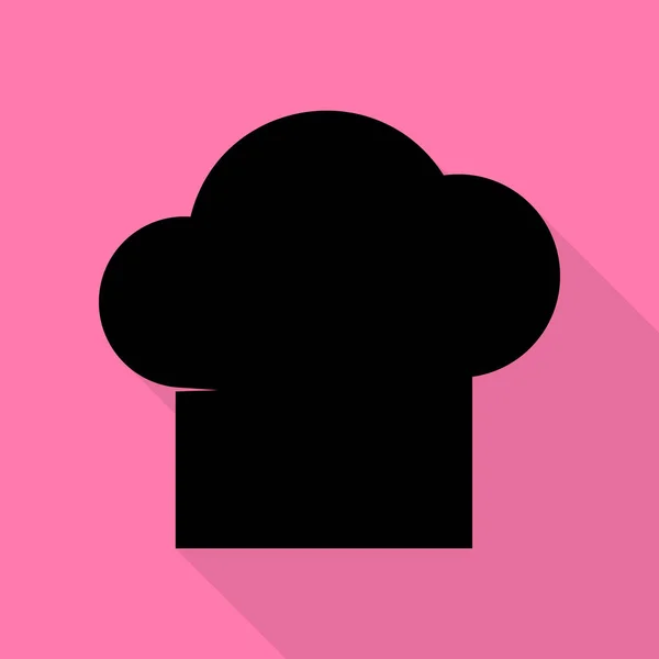 Señal de gorra de chef. Icono negro con camino de sombra de estilo plano sobre fondo rosa . — Vector de stock