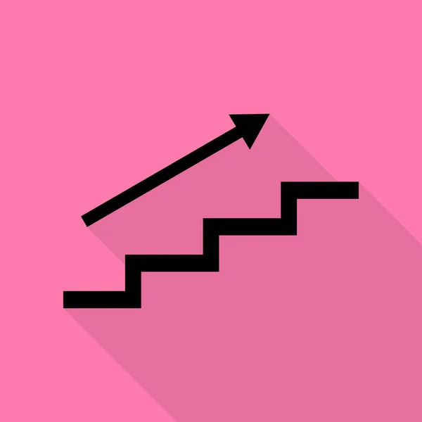 Treppe mit Pfeil. schwarzes Symbol mit flachem Schattenpfad auf rosa Hintergrund. — Stockvektor