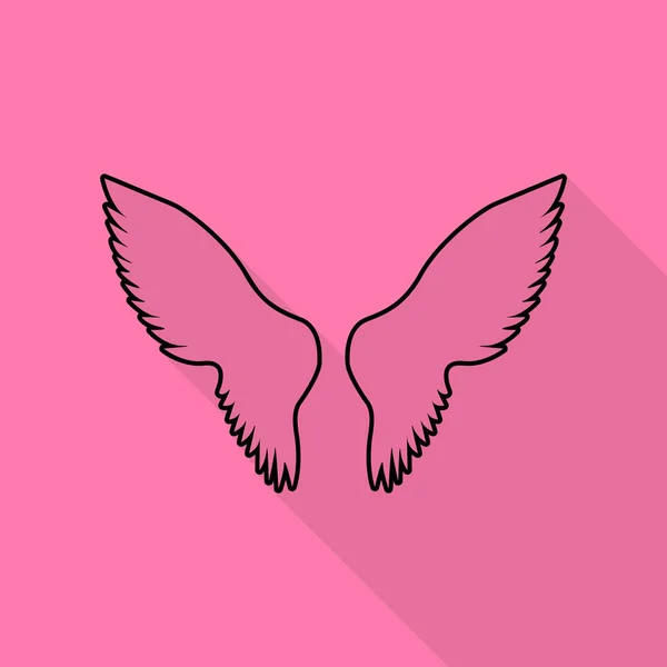 翅膀签署的插图。与平面样式阴影路径在粉红色的背景上的黑色图标. — 图库矢量图片