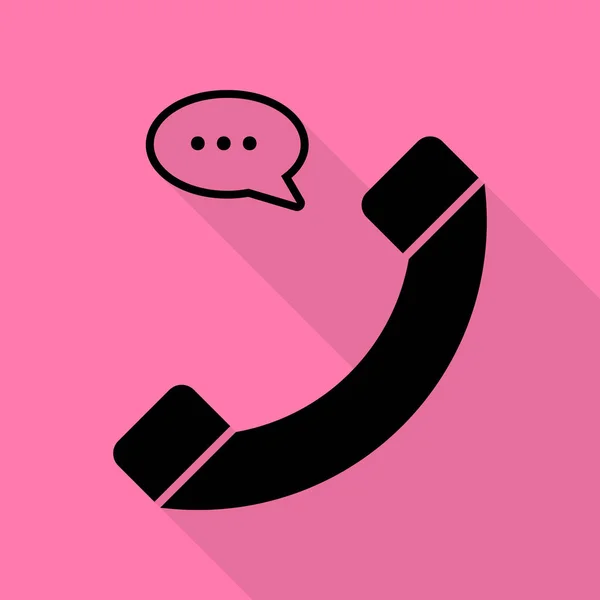 Telefoon met toespraak bubble teken. Zwarte pictogram met vlakke stijl schaduw pad op roze achtergrond. — Stockvector