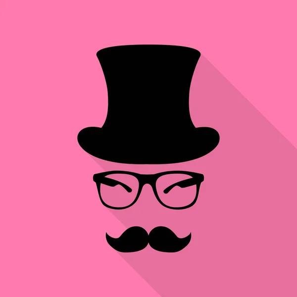 Design accessori Hipster. Icona nera con percorso ombra in stile piatto su sfondo rosa . — Vettoriale Stock