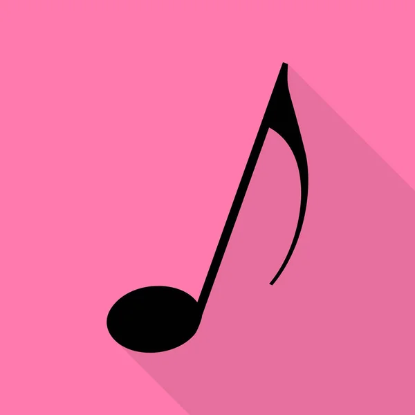 Music note sign. Black icon with flat style shadow path on pink background. — Stock Vector