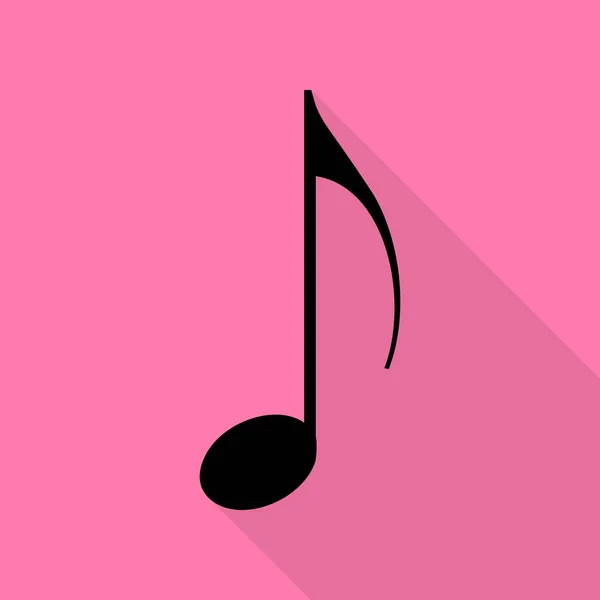 Music note sign. Black icon with flat style shadow path on pink background. — Stock Vector