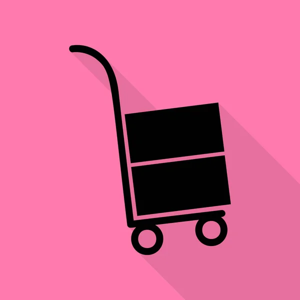 Ruční vozík znamení. Černá ikona s ploché styl stínu cestou na růžovém pozadí. — Stockový vektor