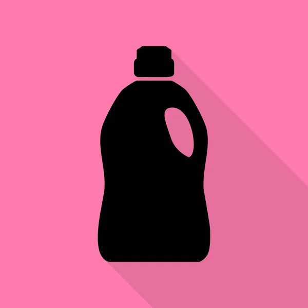 Plastic fles voor het reinigen. Zwarte pictogram met vlakke stijl schaduw pad op roze achtergrond. — Stockvector