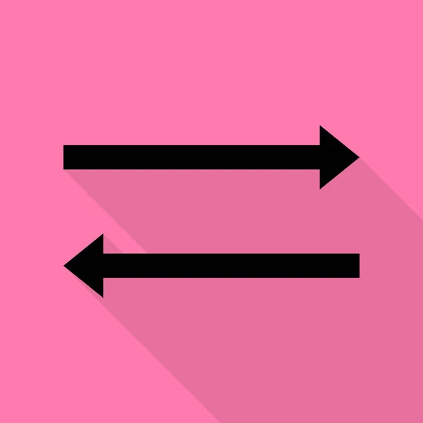 Freccia semplice segno. Icona nera con percorso ombra in stile piatto su sfondo rosa . — Vettoriale Stock