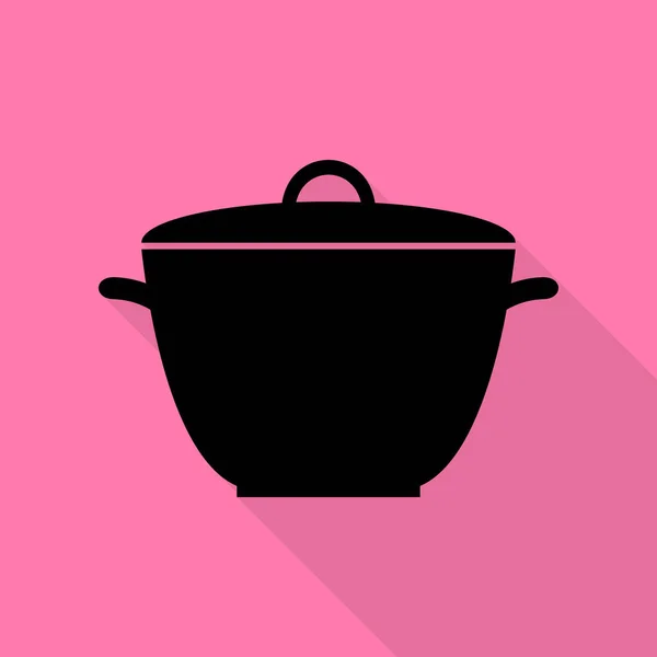 Segno semplice pentola. Icona nera con percorso ombra in stile piatto su sfondo rosa . — Vettoriale Stock
