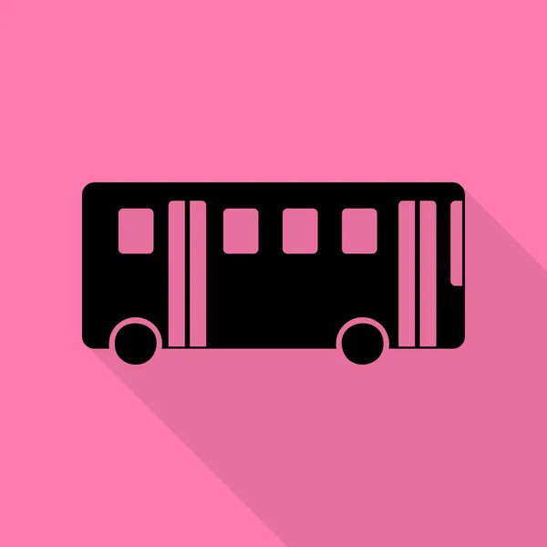 バスの単純な記号。ピンクの背景にフラット スタイル シャドウ パスと黒のアイコン. — ストックベクタ