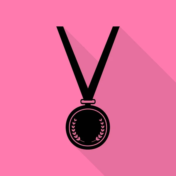 Medaille eenvoudige teken. Zwarte pictogram met vlakke stijl schaduw pad op roze achtergrond. — Stockvector