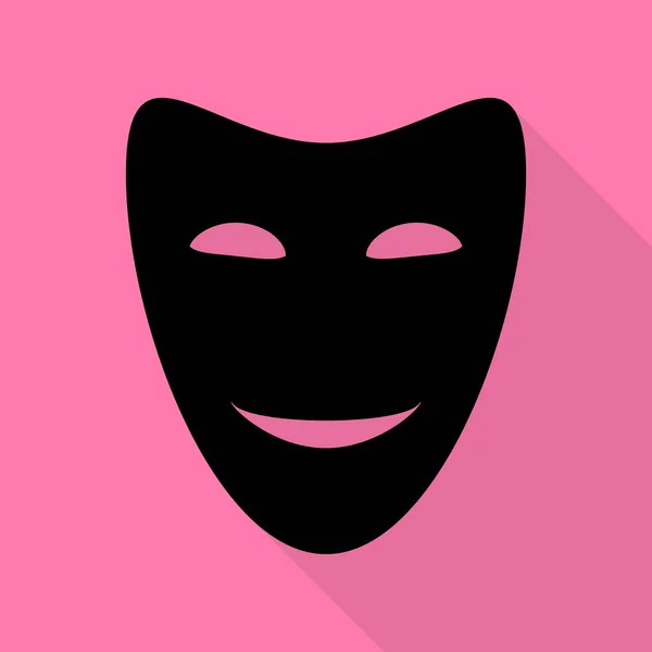 Theatralische Masken. schwarzes Symbol mit flachem Schattenpfad auf rosa Hintergrund. — Stockvektor