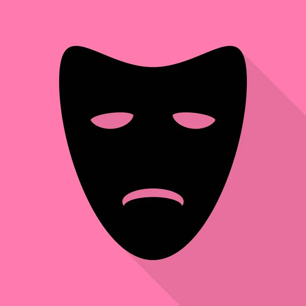 悲劇演劇マスク。ピンクの背景にフラット スタイル シャドウ パスと黒のアイコン. — ストックベクタ