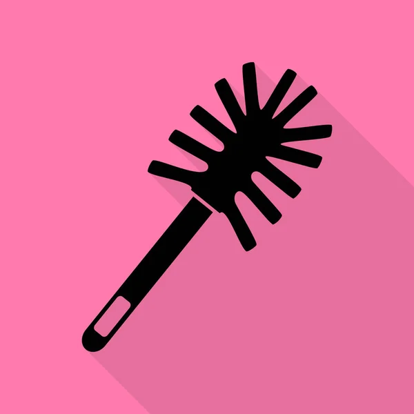 Cepillo de baño doodle. Icono negro con camino de sombra de estilo plano sobre fondo rosa . — Vector de stock