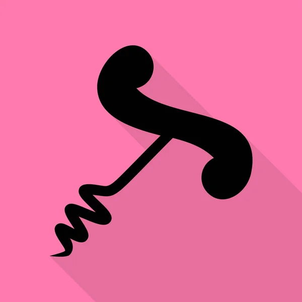 Signe de tire-bouchon simple. Icône noire avec chemin d'ombre de style plat sur fond rose . — Image vectorielle