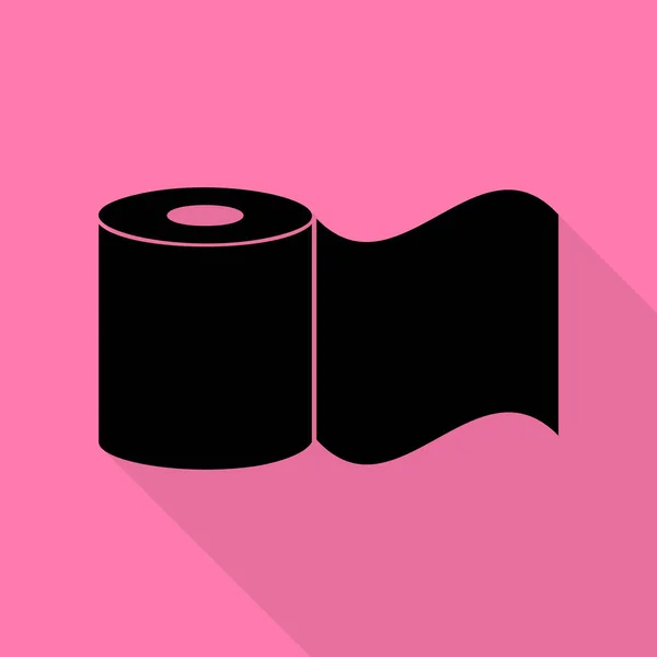 Wc-papier teken. Zwarte pictogram met vlakke stijl schaduw pad op roze achtergrond. — Stockvector