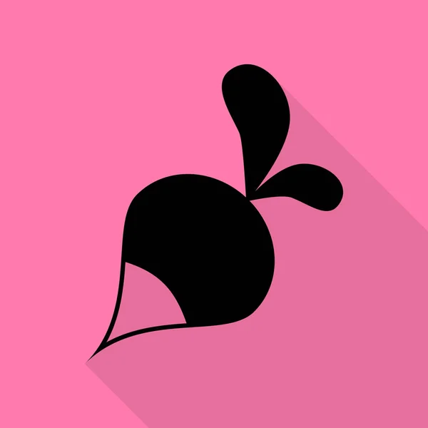 Ředkvička jednoduché znamení. Černá ikona s ploché styl stínu cestou na růžovém pozadí. — Stockový vektor