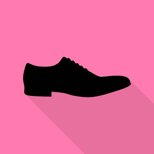 Ανδρικά παπούτσια υπογράφουν. Μαύρο εικονίδιο με επίπεδη στυλ σκιάς διαδρομή σε ροζ φόντο. — Διανυσματικό Αρχείο