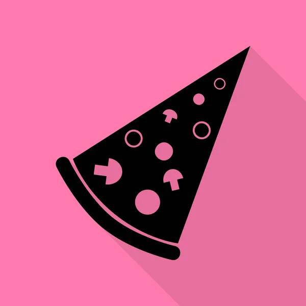 ピザの簡単な印。ピンクの背景にフラット スタイル シャドウ パスと黒のアイコン. — ストックベクタ