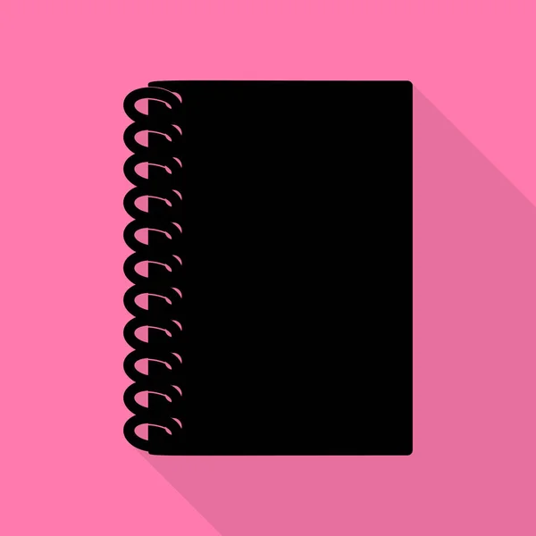 笔记本简单的符号。与平面样式阴影路径在粉红色的背景上的黑色图标. — 图库矢量图片