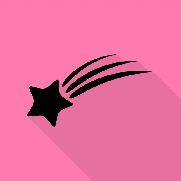 Shooting star sign. Black icon with flat style shadow path on pink background. — Stock Vector