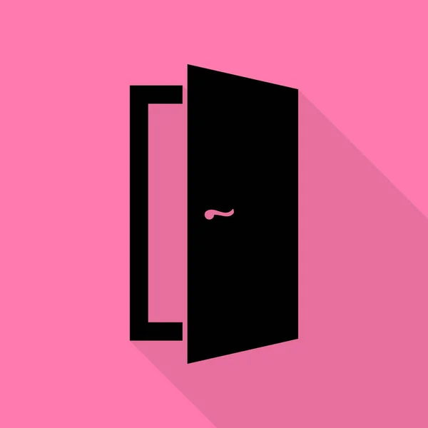 Dveřní znamení ilustrace. Černá ikona s ploché styl stínu cestou na růžovém pozadí. — Stockový vektor