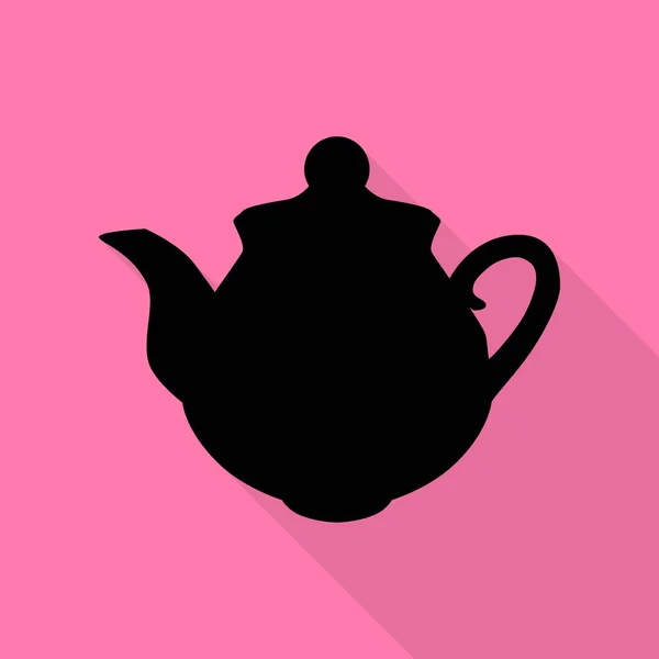 Tea maker tecken. Svart ikon med platt stil skugga sökväg på rosa bakgrund. — Stock vektor