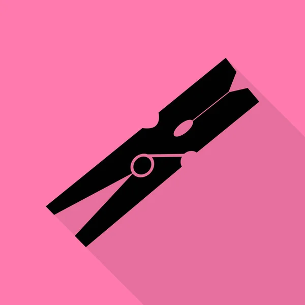 Σημάδι γόμφο ενδυμάτων. Μαύρο εικονίδιο με επίπεδη στυλ σκιάς διαδρομή σε ροζ φόντο. — Διανυσματικό Αρχείο