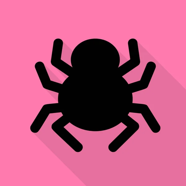Αράχνη σημάδι εικονογράφηση. Μαύρο εικονίδιο με επίπεδη στυλ σκιάς διαδρομή σε ροζ φόντο. — Διανυσματικό Αρχείο