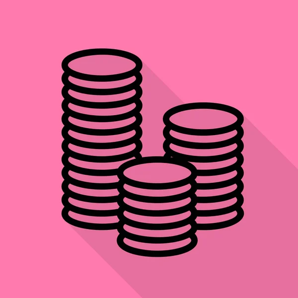 Pénz jel illusztráció. Lapos stílusú shadow elérési rózsaszín háttér fekete ikon. — Stock Vector