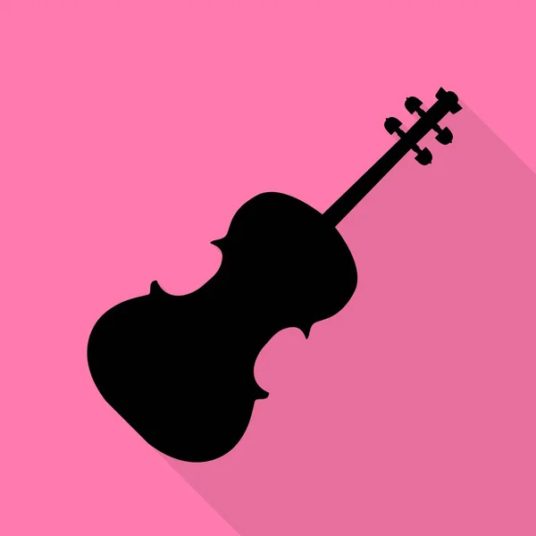 Illustrazione segno violino. Icona nera con percorso ombra in stile piatto su sfondo rosa . — Vettoriale Stock