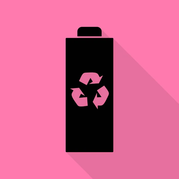 Ilustración de signo de reciclaje de batería. Icono negro con camino de sombra de estilo plano sobre fondo rosa . — Vector de stock