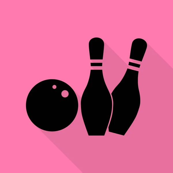 Bowling Zeichen Illustration. schwarzes Symbol mit flachem Schattenpfad auf rosa Hintergrund. — Stockvektor