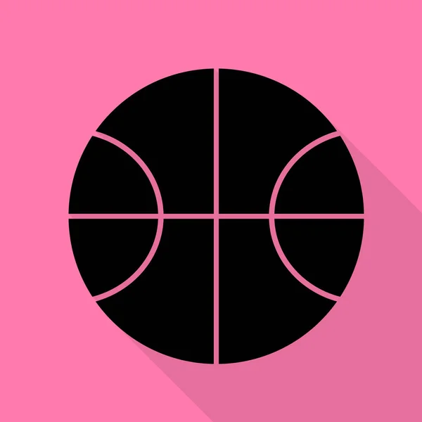 Ilustración de la bola de baloncesto. Icono negro con camino de sombra de estilo plano sobre fondo rosa . — Vector de stock