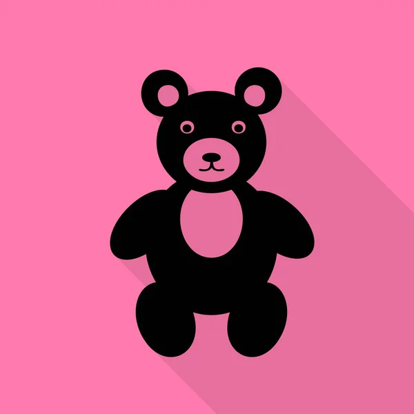 Teddybär Zeichen Illustration. schwarzes Symbol mit flachem Schattenpfad auf rosa Hintergrund. — Stockvektor