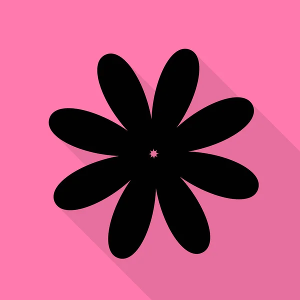 Flor ilustração signo. Ícone preto com estilo plano sombra caminho no fundo rosa . — Vetor de Stock