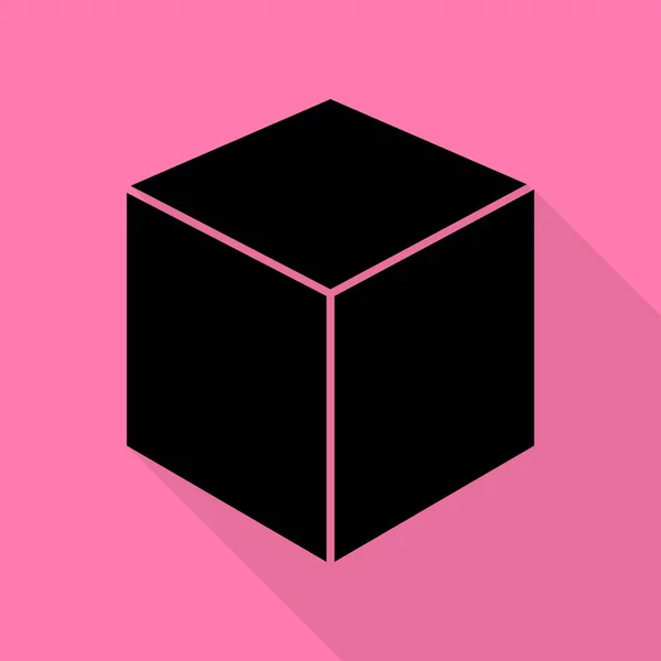 Ilustración del signo del cubo. Icono negro con camino de sombra de estilo plano sobre fondo rosa . — Vector de stock