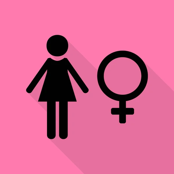 Female sign illustration. Black icon with flat style shadow path on pink background. — Stock Vector