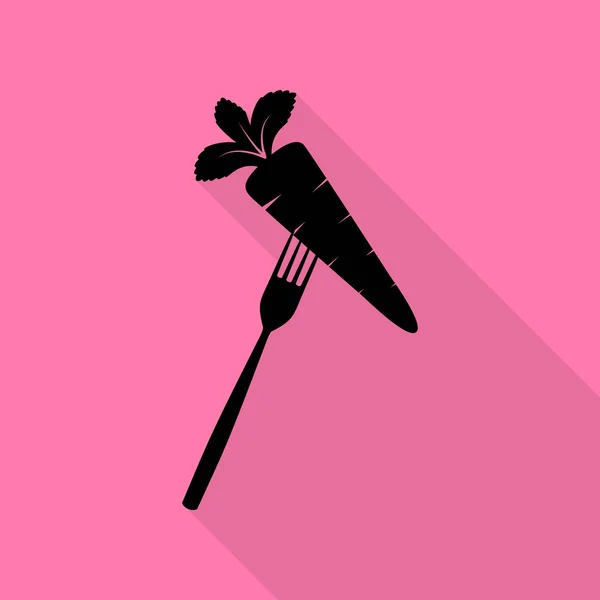 Illustration de signes alimentaires végétariens. Icône noire avec chemin d'ombre de style plat sur fond rose . — Image vectorielle