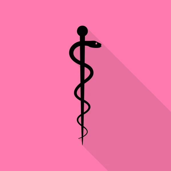 Symbol of the Medicine. Black icon with flat style shadow path on pink background. — Stock Vector