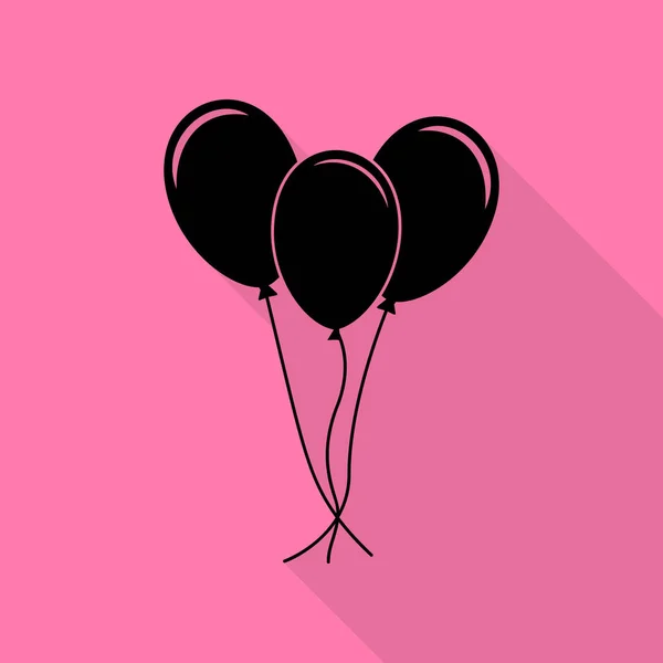 Señal de globos. Icono negro con camino de sombra de estilo plano sobre fondo rosa . — Archivo Imágenes Vectoriales