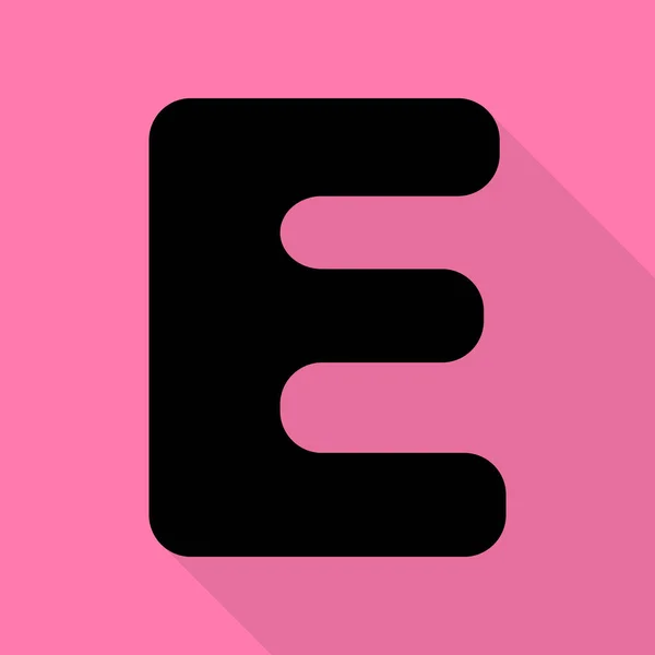Buchstabe e Zeichen Designvorlage Element. schwarzes Symbol mit flachem Schattenpfad auf rosa Hintergrund. — Stockvektor
