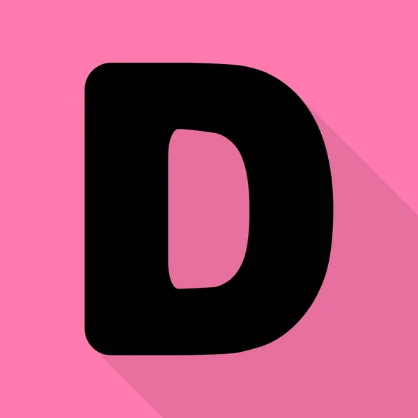 Unsur desain huruf D sign. Ikon hitam dengan tapak bayangan gaya datar pada latar belakang pink . - Stok Vektor
