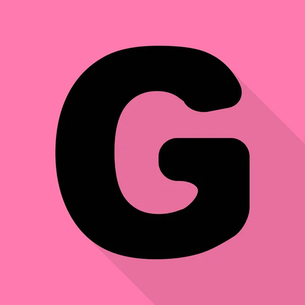 Litera G znak projektowania szablonu elementu. Czarna ikona z ścieżkę cień płaski na różowym tle. — Wektor stockowy