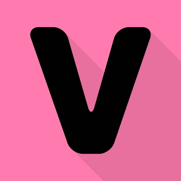편지 V 기호 서식 파일 요소를 디자인합니다. 평면 스타일 핑크 배경에 그림자 경로와 블랙 아이콘. — 스톡 벡터