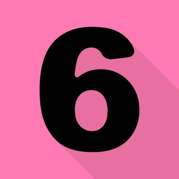 Numero 6 segno elemento modello di design. Icona nera con percorso ombra in stile piatto su sfondo rosa . — Vettoriale Stock